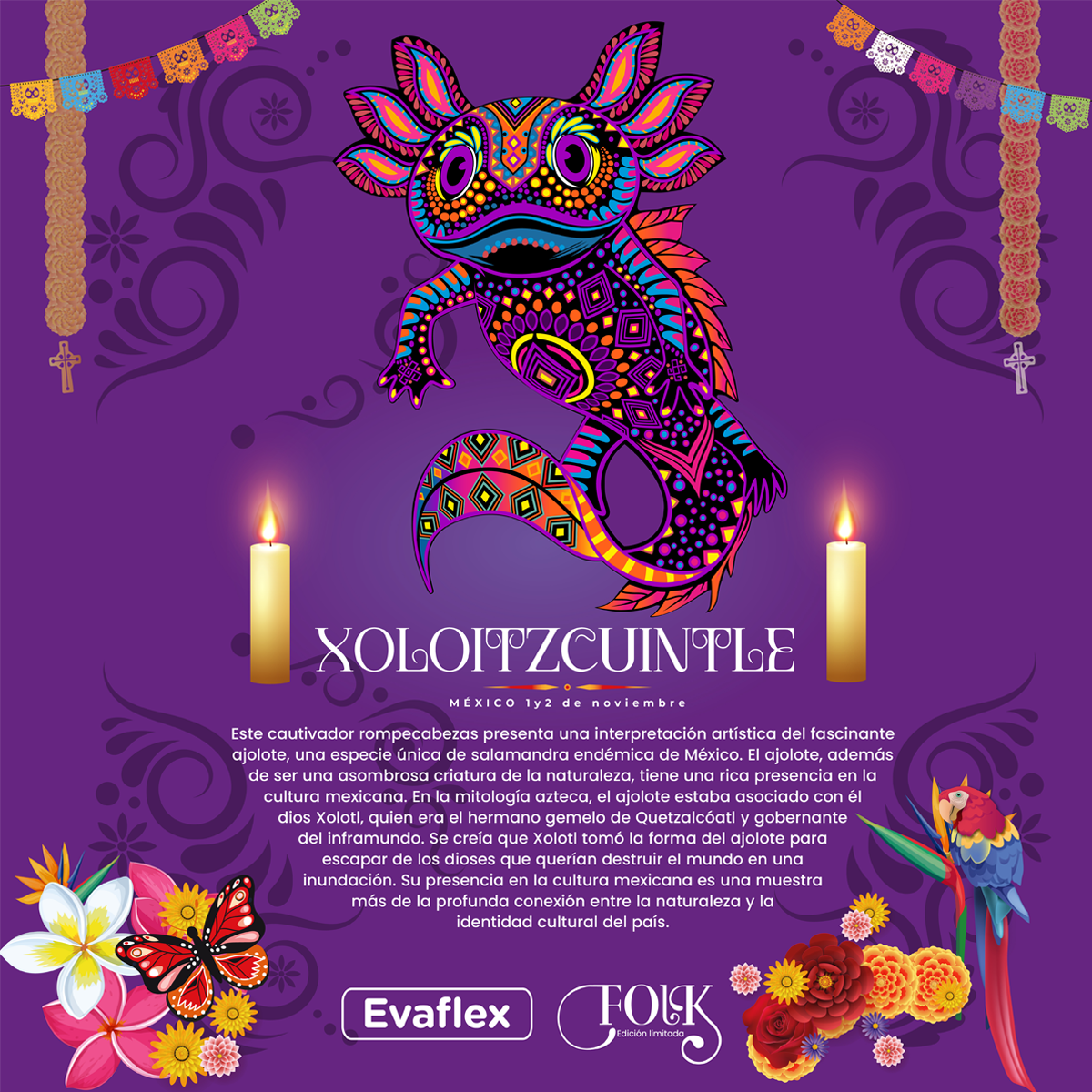 Rompecabezas Evaflex Ajolote Arte Folk Cultural Mexicano C/400 Piezas