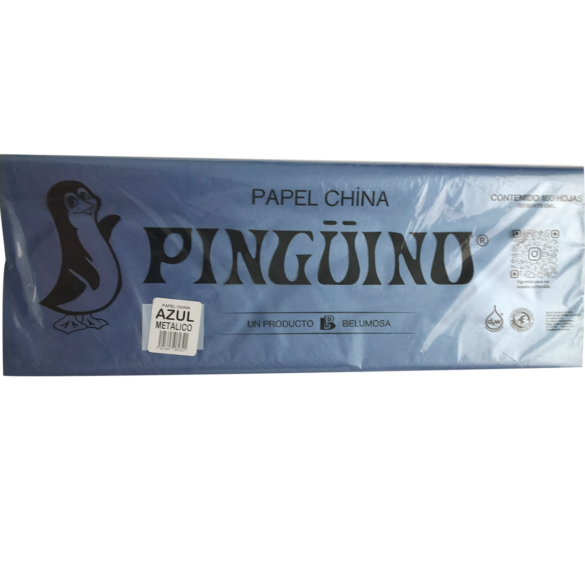 Papel China Pingüino Bolsa C/100 Pliegos Azul Metalico