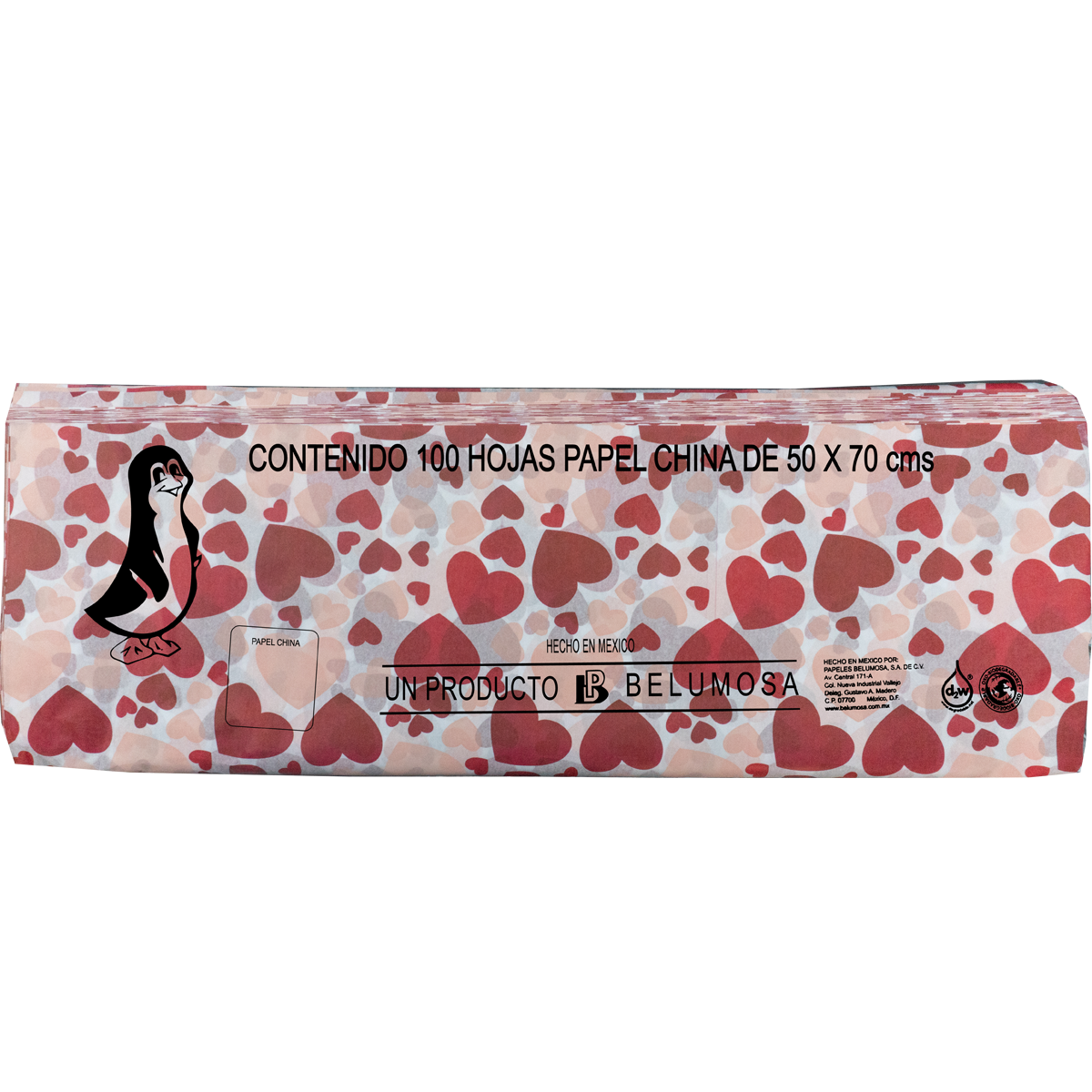 Papel China Pingüino Belumosa Bolsa C/100 Pliegos Corazones 50*75cm