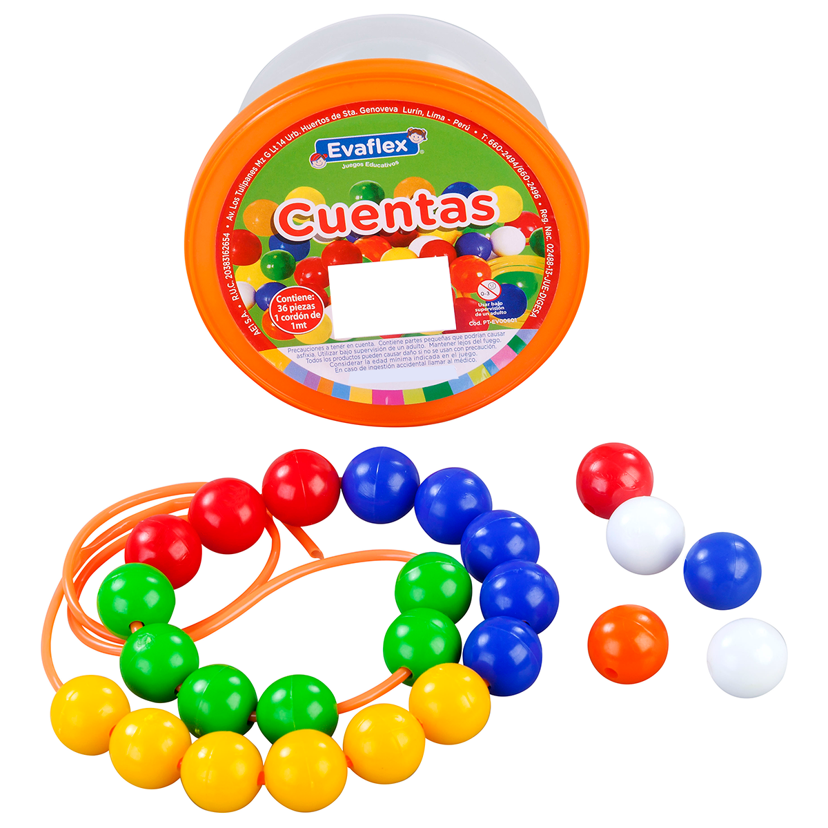 Juego Didactico Evaflex Plastico Cuentas C/36 Piezas