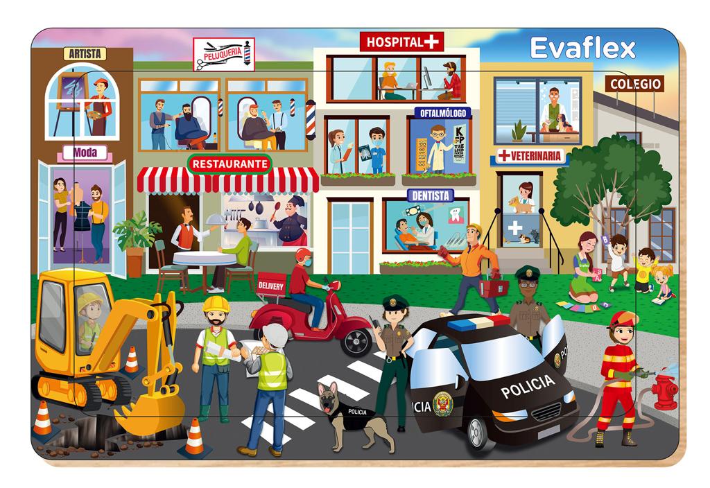 Rompecabezas Madera Evaflex Servicio Comunidad C/20 Piezas 20x30cm Infantil Didactico Educativo Armable Juego