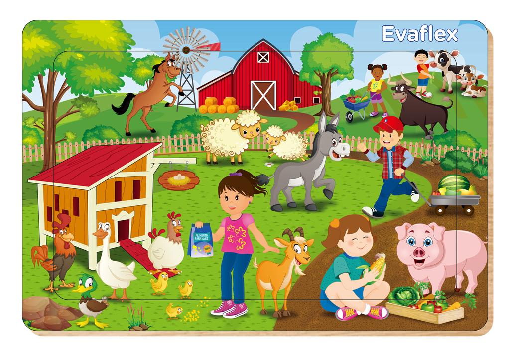 Rompecabezas Madera Evaflex Niños Granja C/20 Piezas 20x30cm Infantil Didactico Educativo Armable Juego