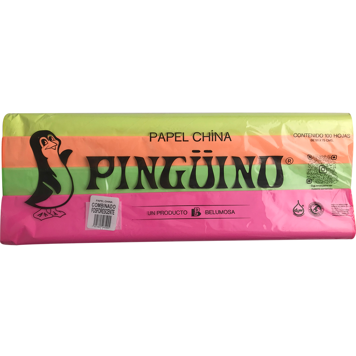 Papel China Pingüino Bolsa C/100 Pliegos Combinado Fosforescente