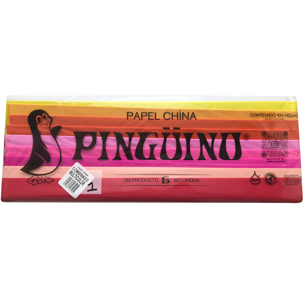 Papel China Belumosa 50x70cm Liso 100 Hojas Multicolor Pack1