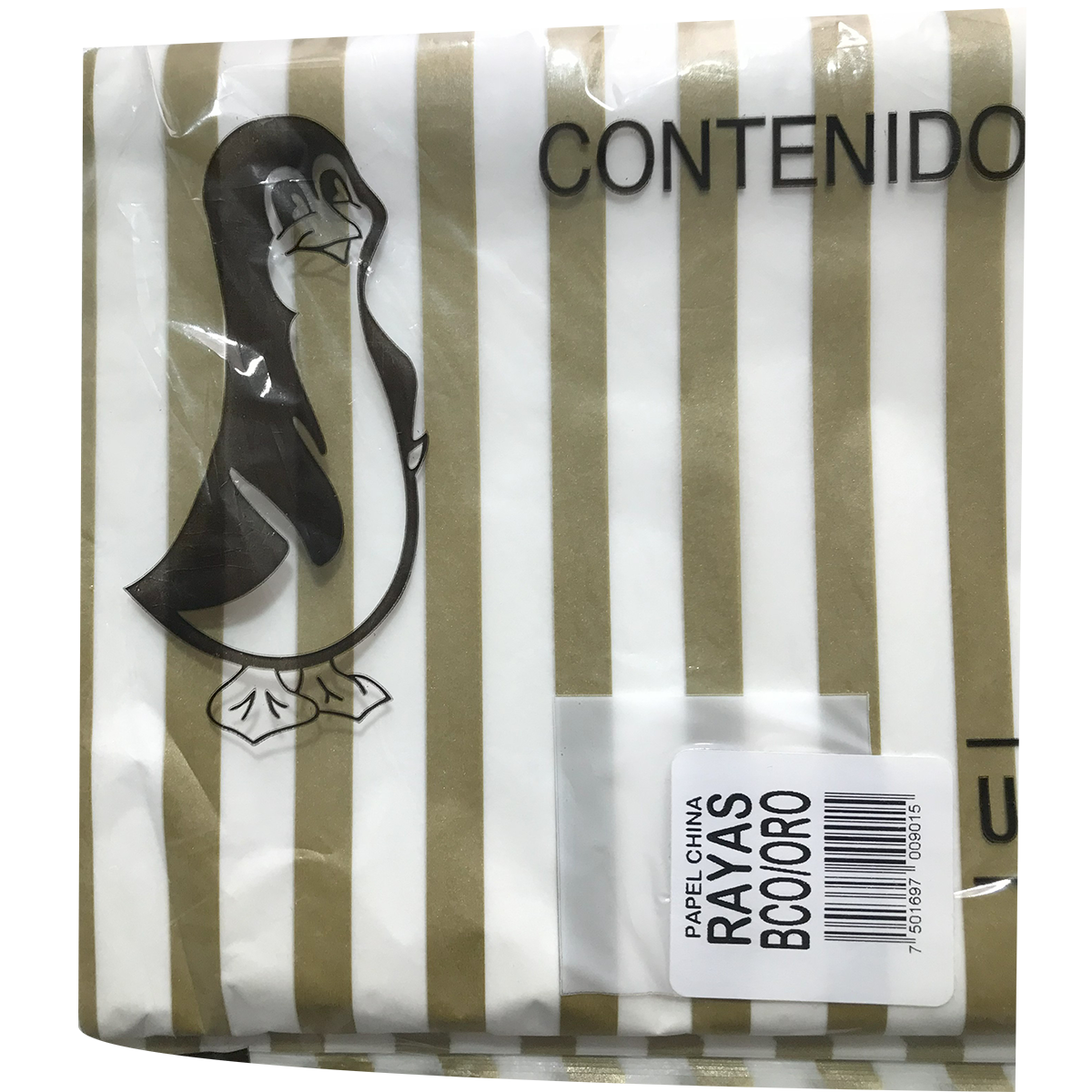 Papel China Pingüino Belumosa Bolsa C/100 Rayas Oro 50*75cms