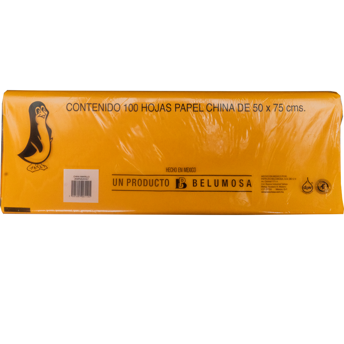 Papel China Pingüino Belumosa Bolsa C/100 Pliegos Amarillo Zempazuchitl 75*50cm