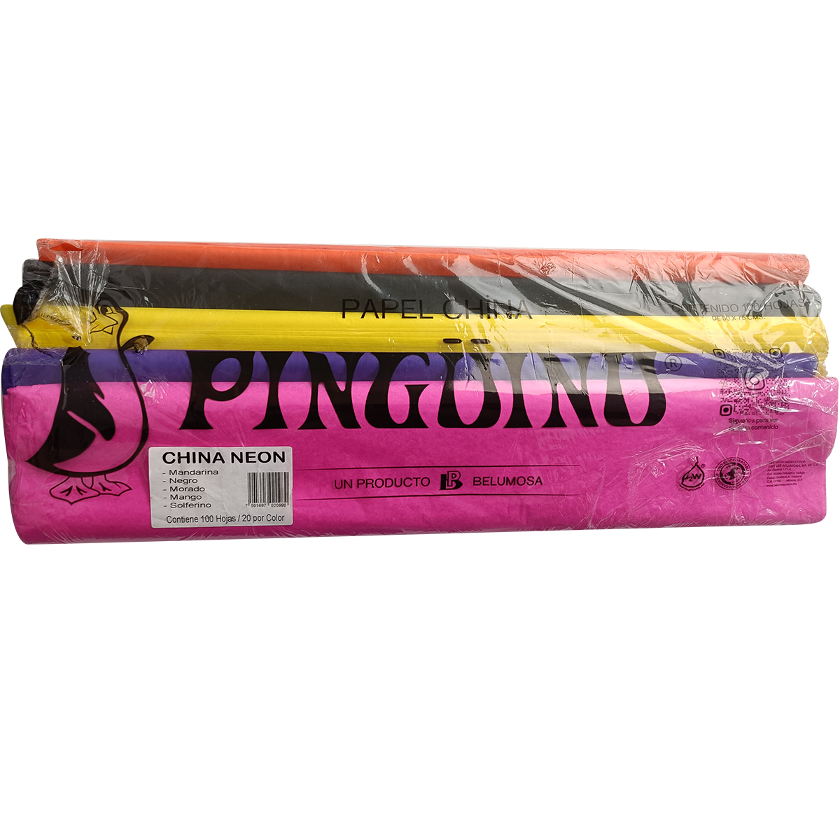 Papel China Pingüino Bolsa C/100 Pliegos Combinados Neon