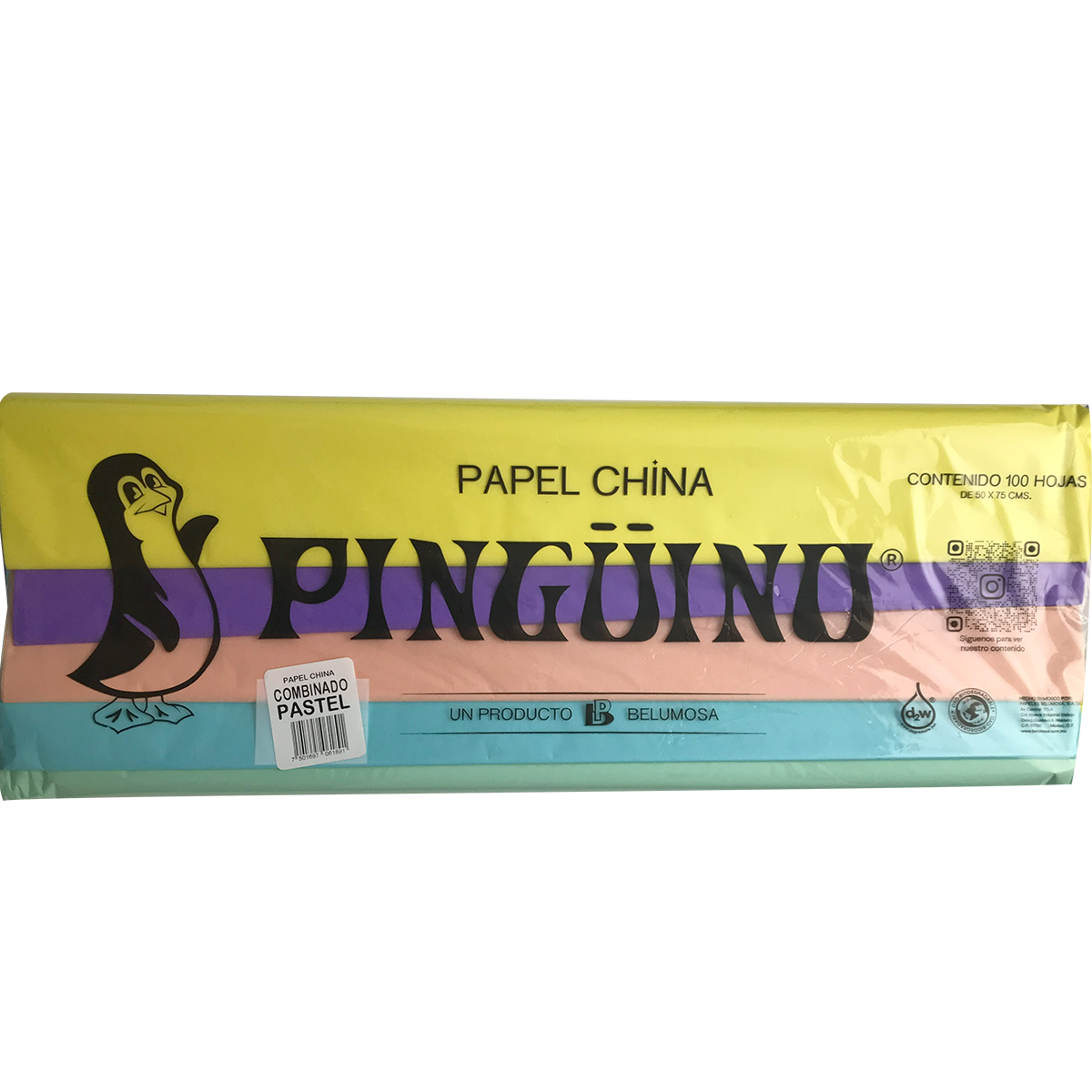 Papel China Pingüino Bolsa C/100 Pliegos Combinado Pastel
