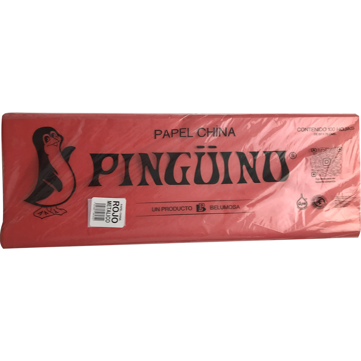 Papel China Pingüino Bolsa C/100 Pliegos Rojo Metalico