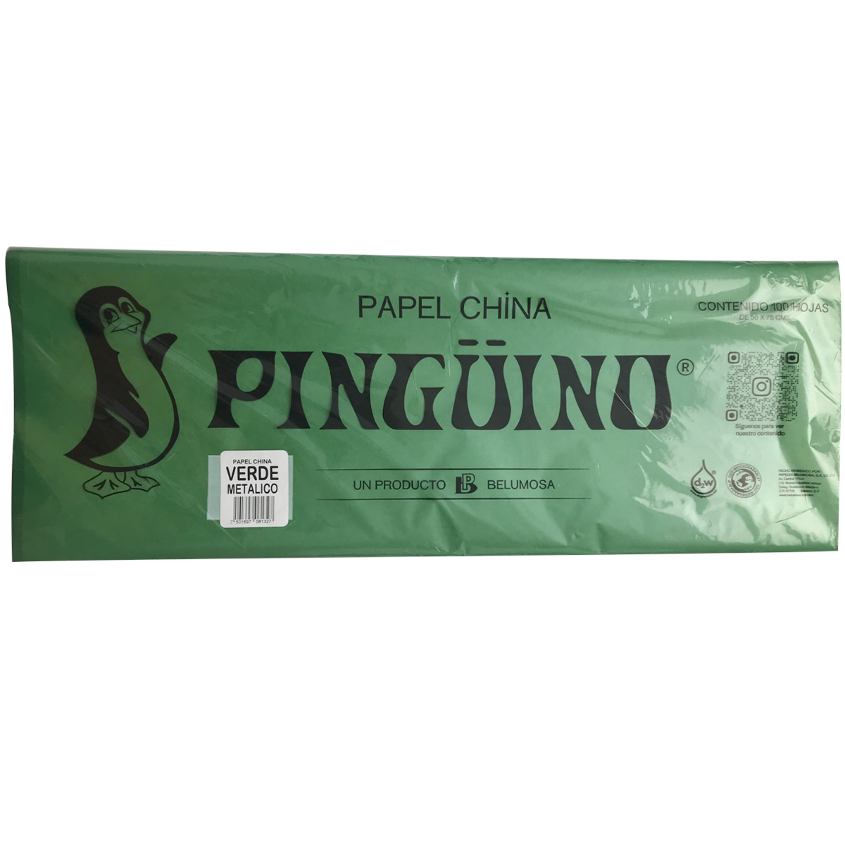 Papel China Pingüino Bolsa C/100 Pliegos Verde Metalico