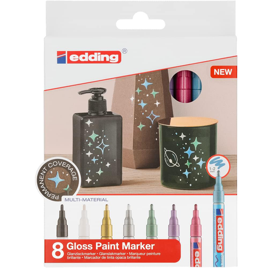MARCADOR EDDING 751 GLOSS DECORACION PERMANENTE VIDRIO PORCELANA CERAMICA PUNTA 1-2mm C/8 METALICO