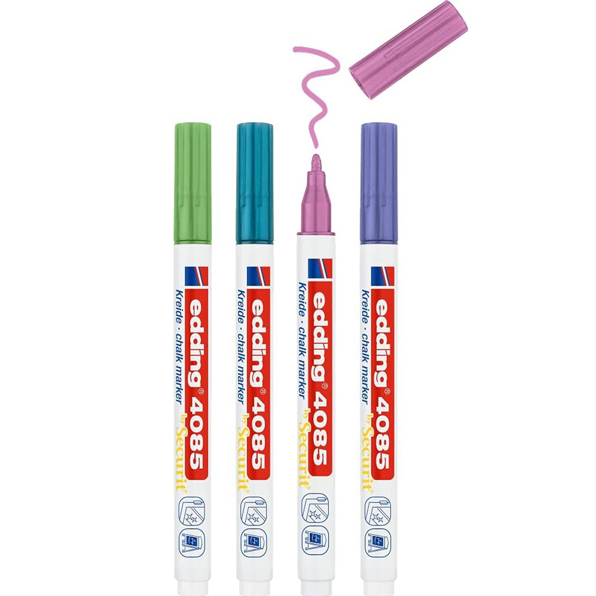 4 Marcadores Edding Tiza P/vidrio 1-2mm Metalicos P/redonda