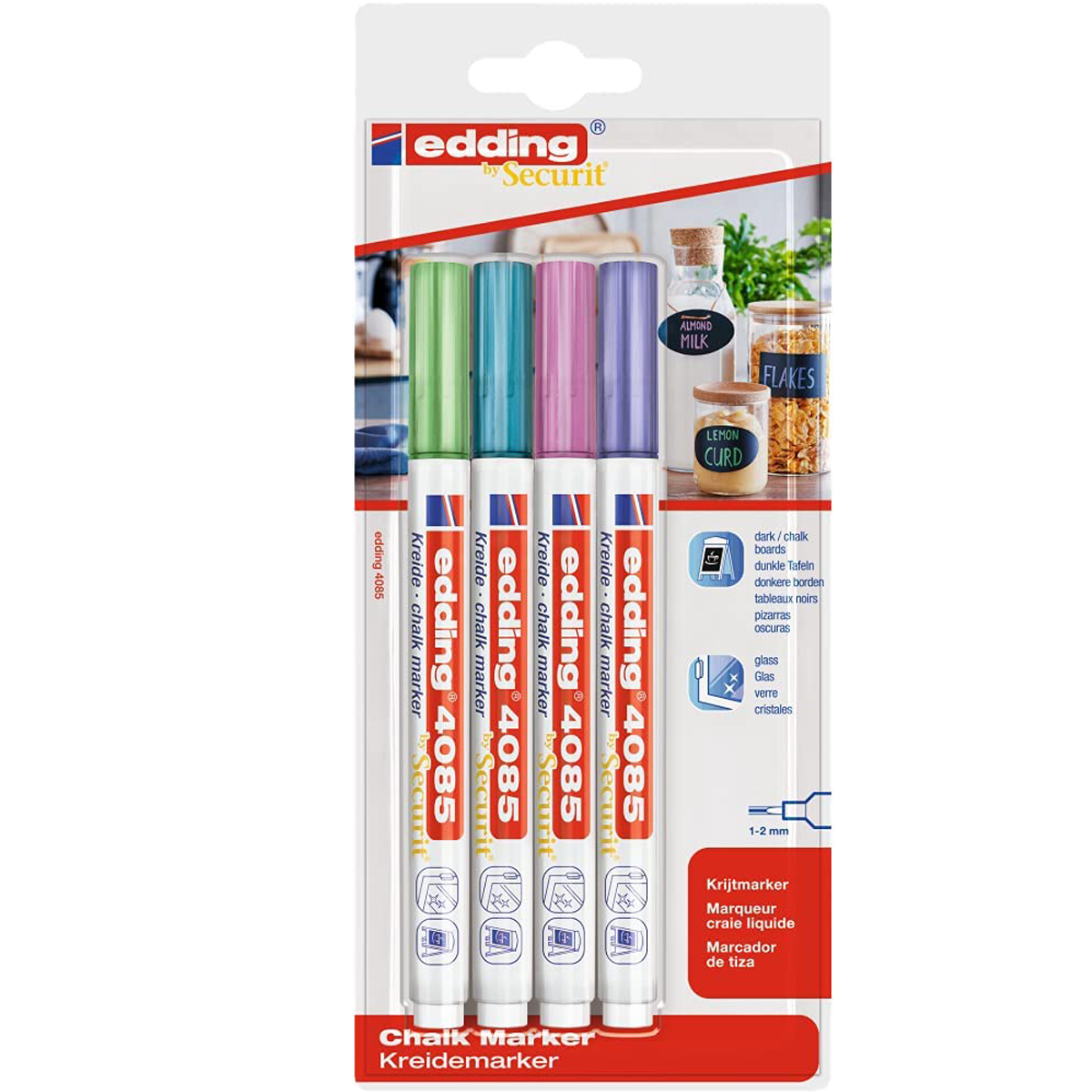4 Marcadores Edding Tiza P/vidrio 1-2mm Metalicos P/redonda