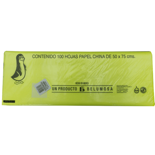 Papel China Pingüino Belumosa Bolsa C/100 Pliegos Amarillo Fosforescente 50*75cm