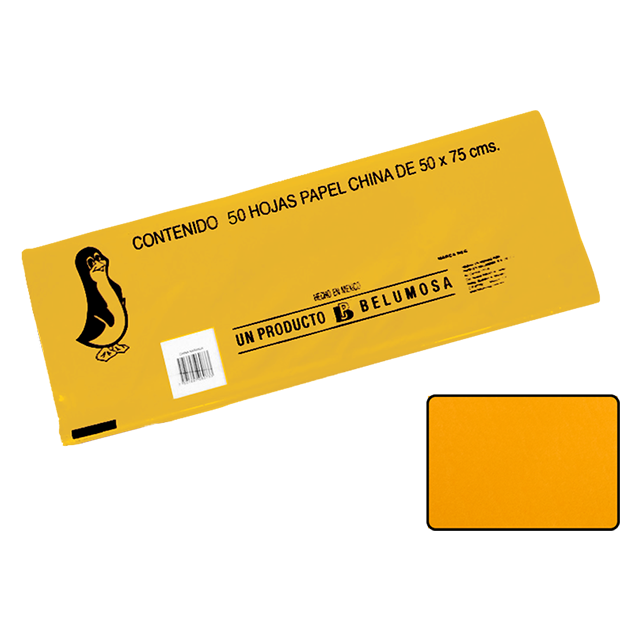 Papel China Pingüino Belumosa Bolsa C/100 Pliegos Amarillo Fuerte 75*50cm