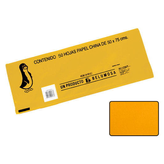 Papel China Pingüino Belumosa Bolsa C/100 Pliegos Amarillo Fuerte 75*50cm