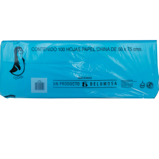 Papel China Pingüino Belumosa Bolsa C/100 Pliegos Azul Cielo