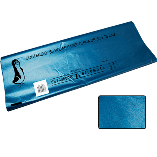 Papel China Pingüino Belumosa Bolsa C/100 Pliegos Azul Perla 50*75cm