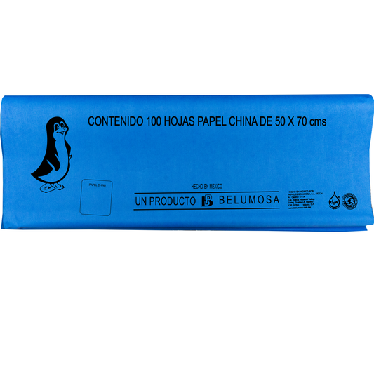 Papel China Pingüino Belumosa Bolsa C/100 Pliegos Azul Rey 75*50cm