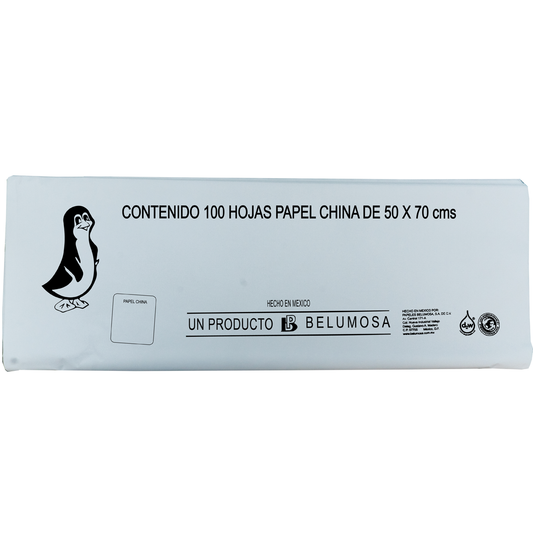 Papel China Pingüino Belumosa Bolsa C/100 Carpetas Blanco 75*50cm