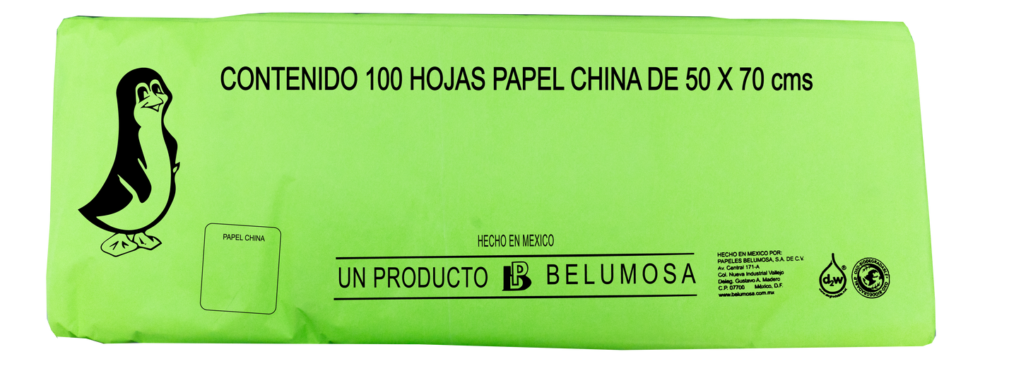 Papel China Pingüino Belumosa Fosforescente Bolsa c/100 pliegos