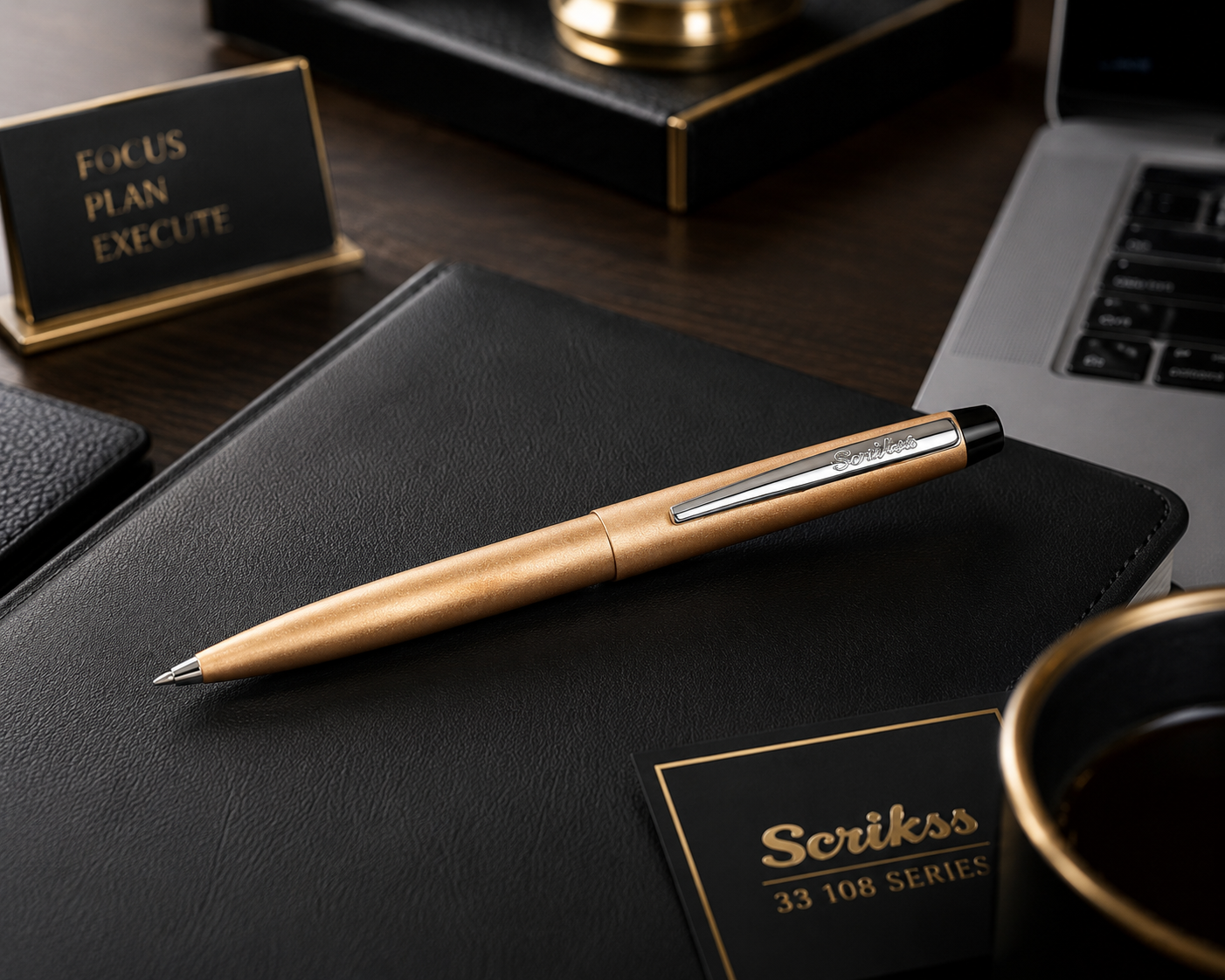 Bolígrafo Premium Metálico Scrikss 108 Gold Tinta Negra