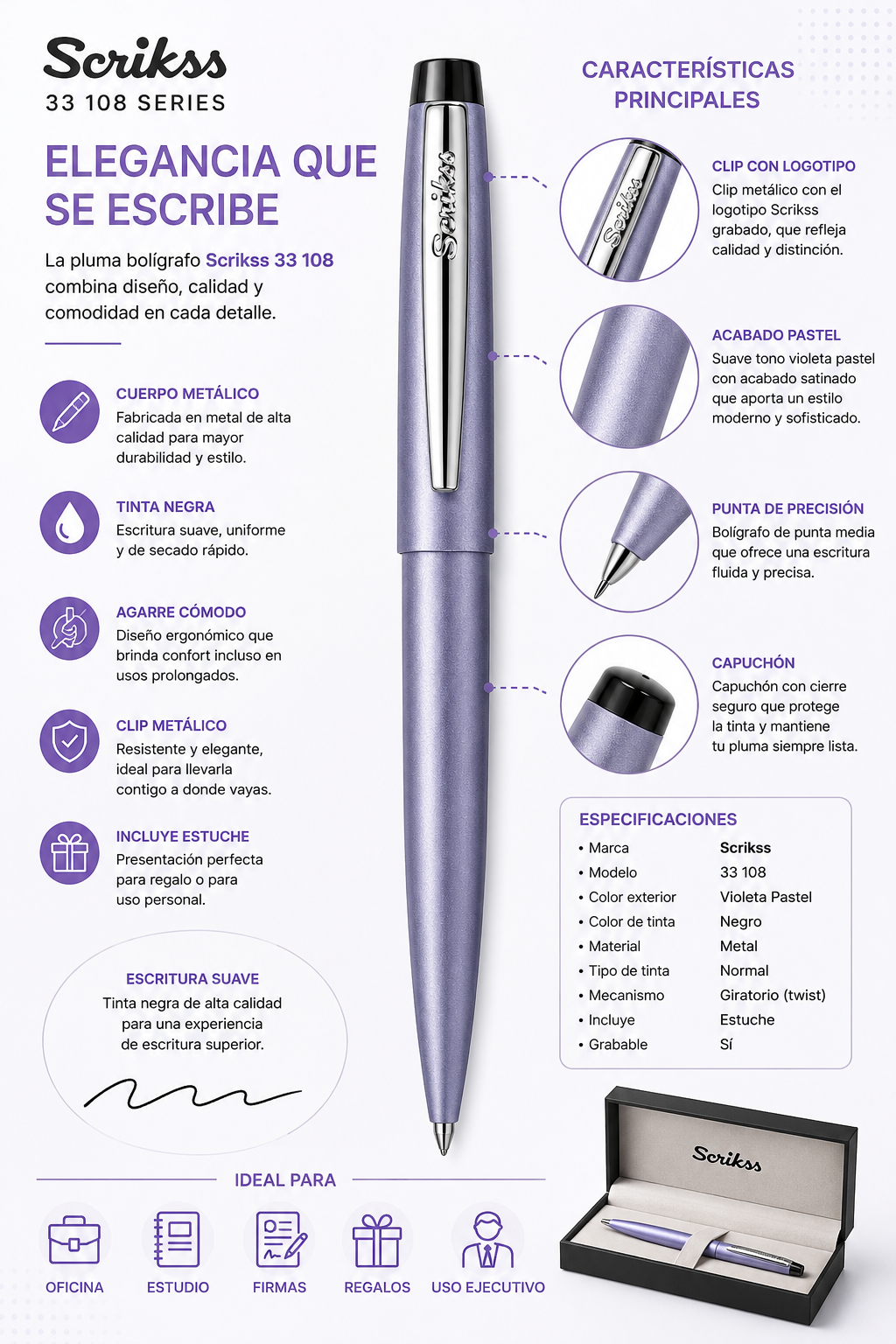 Bolígrafo Scrikss F108 Pastel Violeta