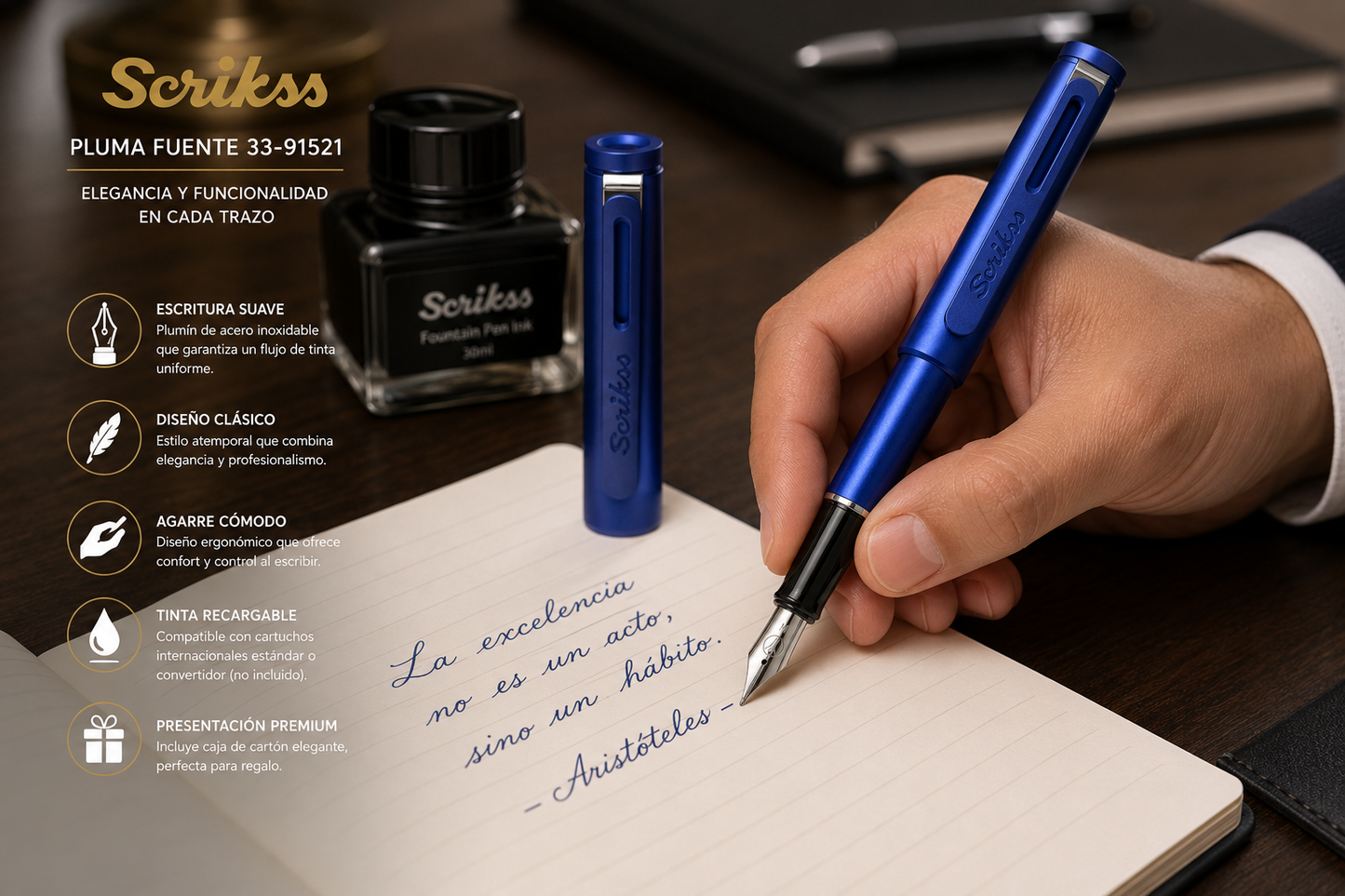 Pluma Fuente Scrikss Azul Linea Punto Blue Tinta Negro