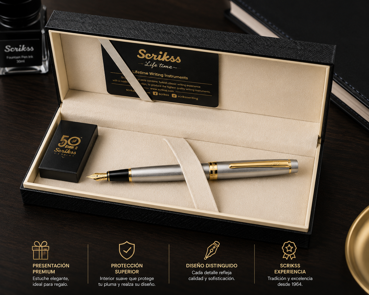 Pluma Fuente Scrikss Honour 38 Plata Dorado Con Estuche