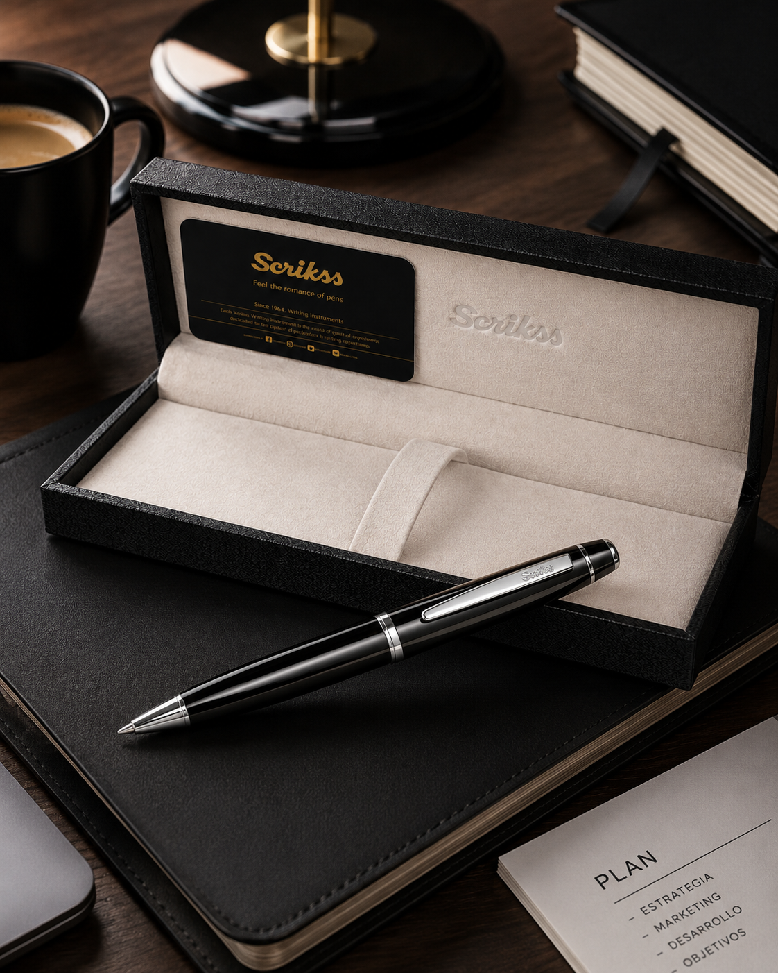 Bolígrafo Scrikss Noble 35 Negro Brillante con Estuche