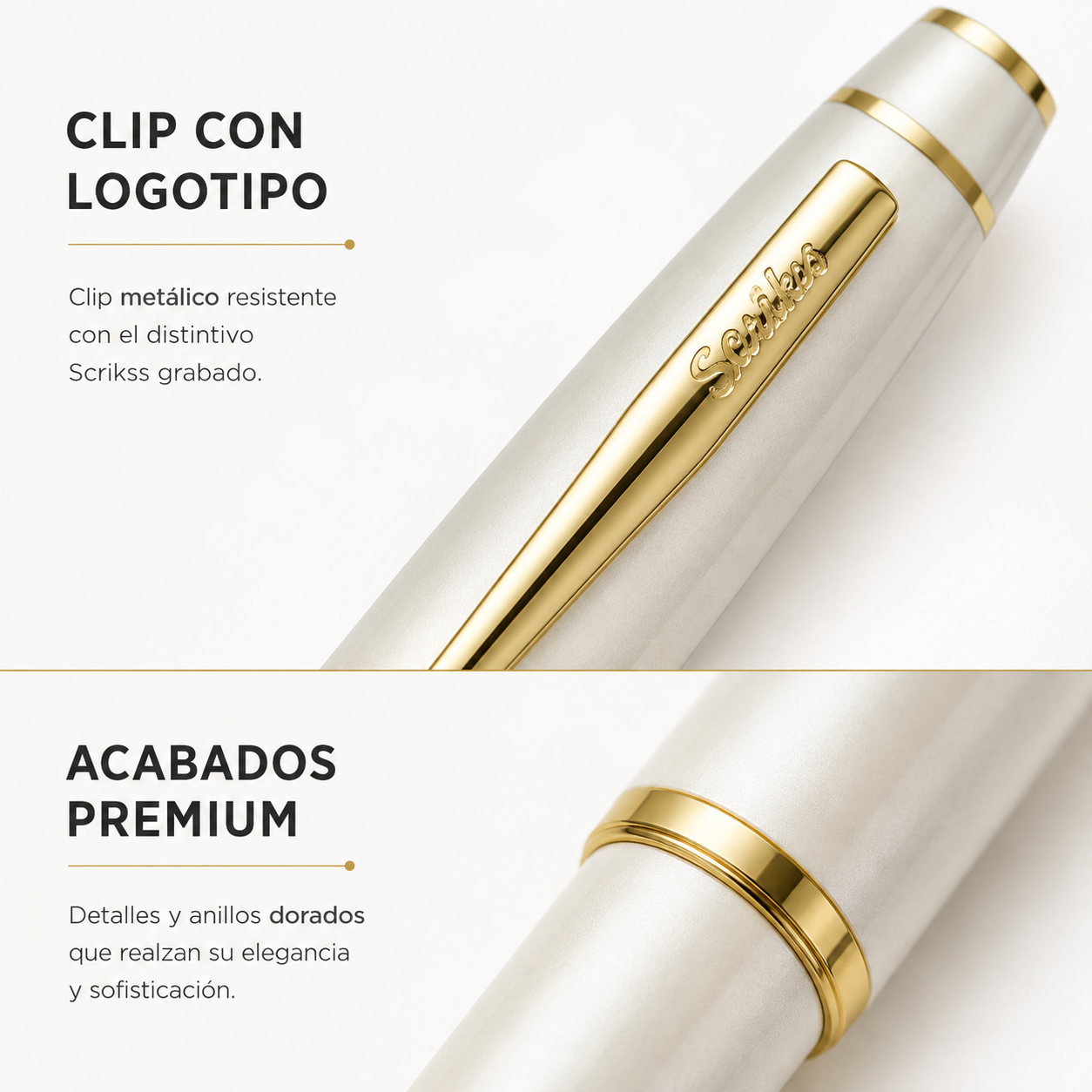 Bolígrafo Scrikss Noble 35 Blanco Perla Dorado con Estuche