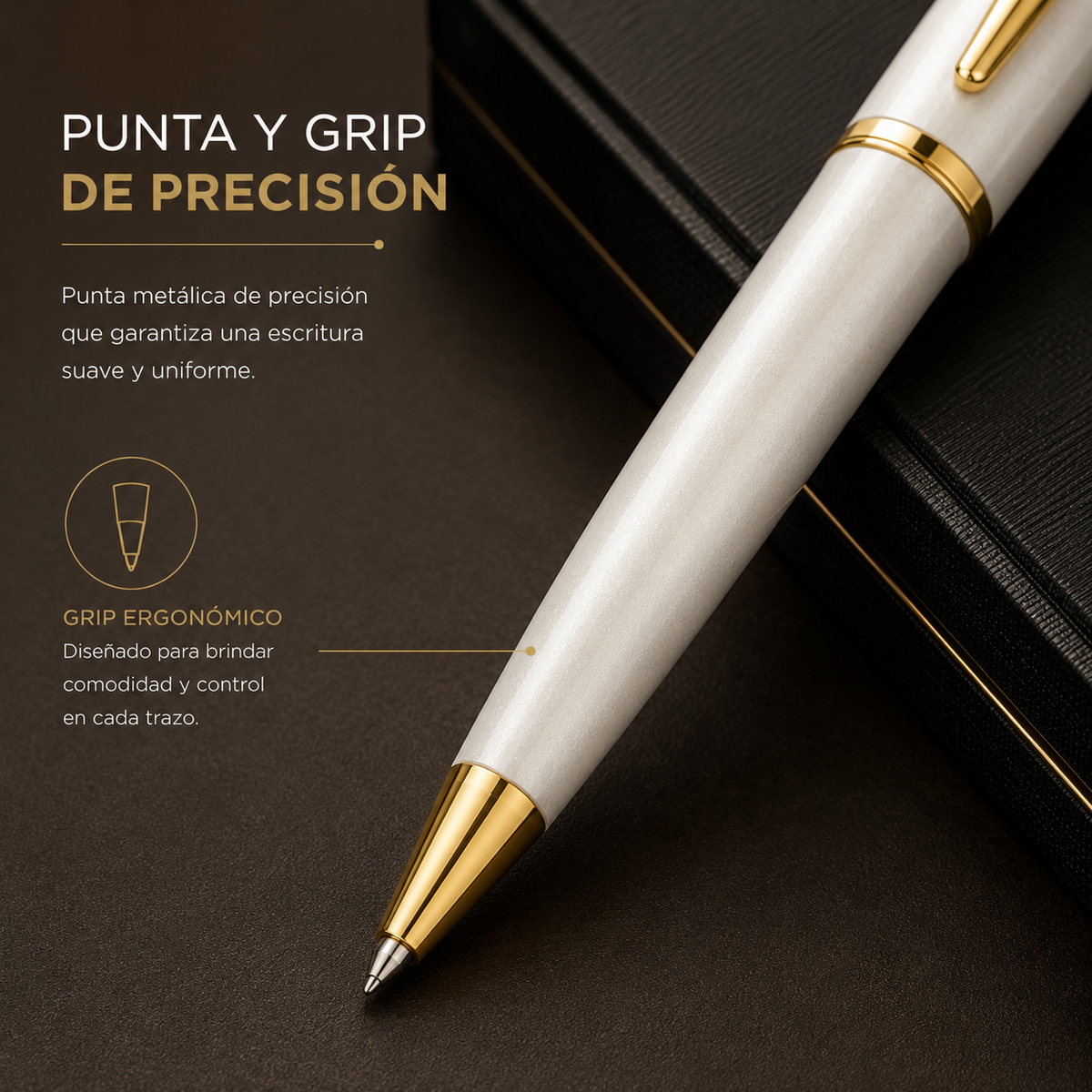 Bolígrafo Scrikss Noble 35 Blanco Perla Dorado con Estuche