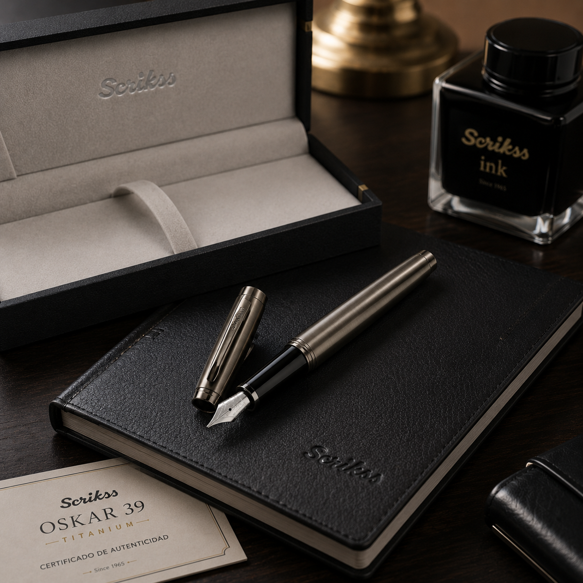 Pluma Fuente Scrikss Oscar 39 Titanium Metalica Estuche