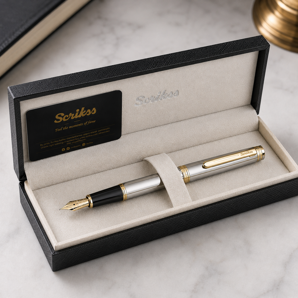 Pluma Fuente Scrikss Oskar 39 Cromo Dorado con Estuche