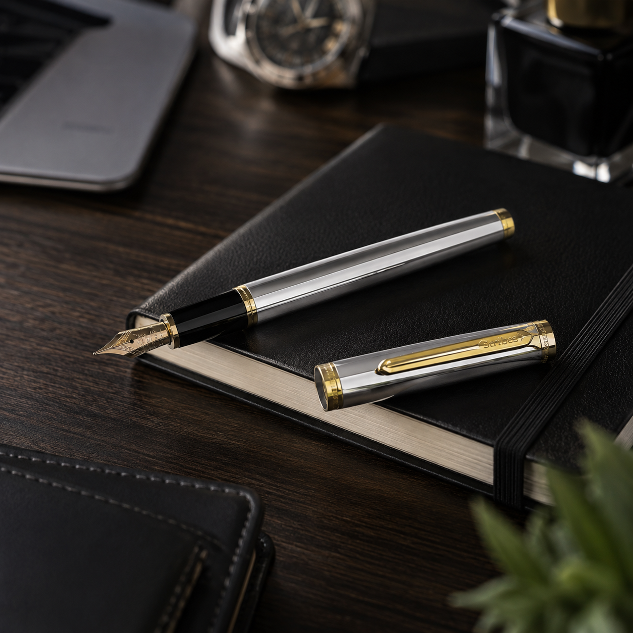 Pluma Fuente Scrikss Oskar 39 Cromo Dorado con Estuche