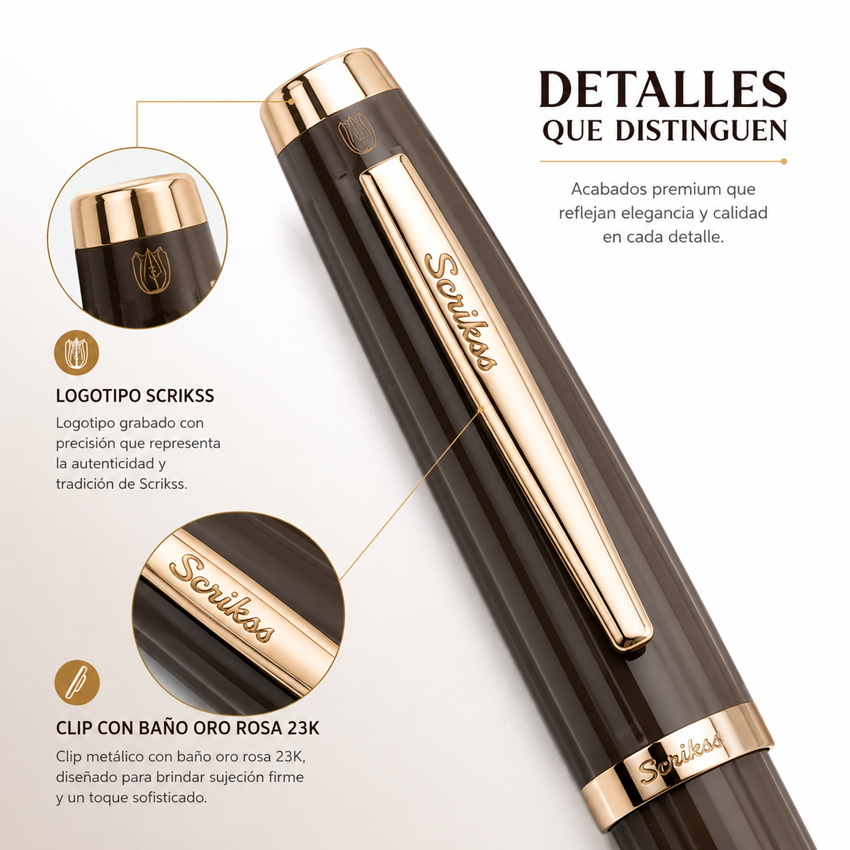 Bolígrafo Scrikss Oskar 39 Café Dorado con Estuche