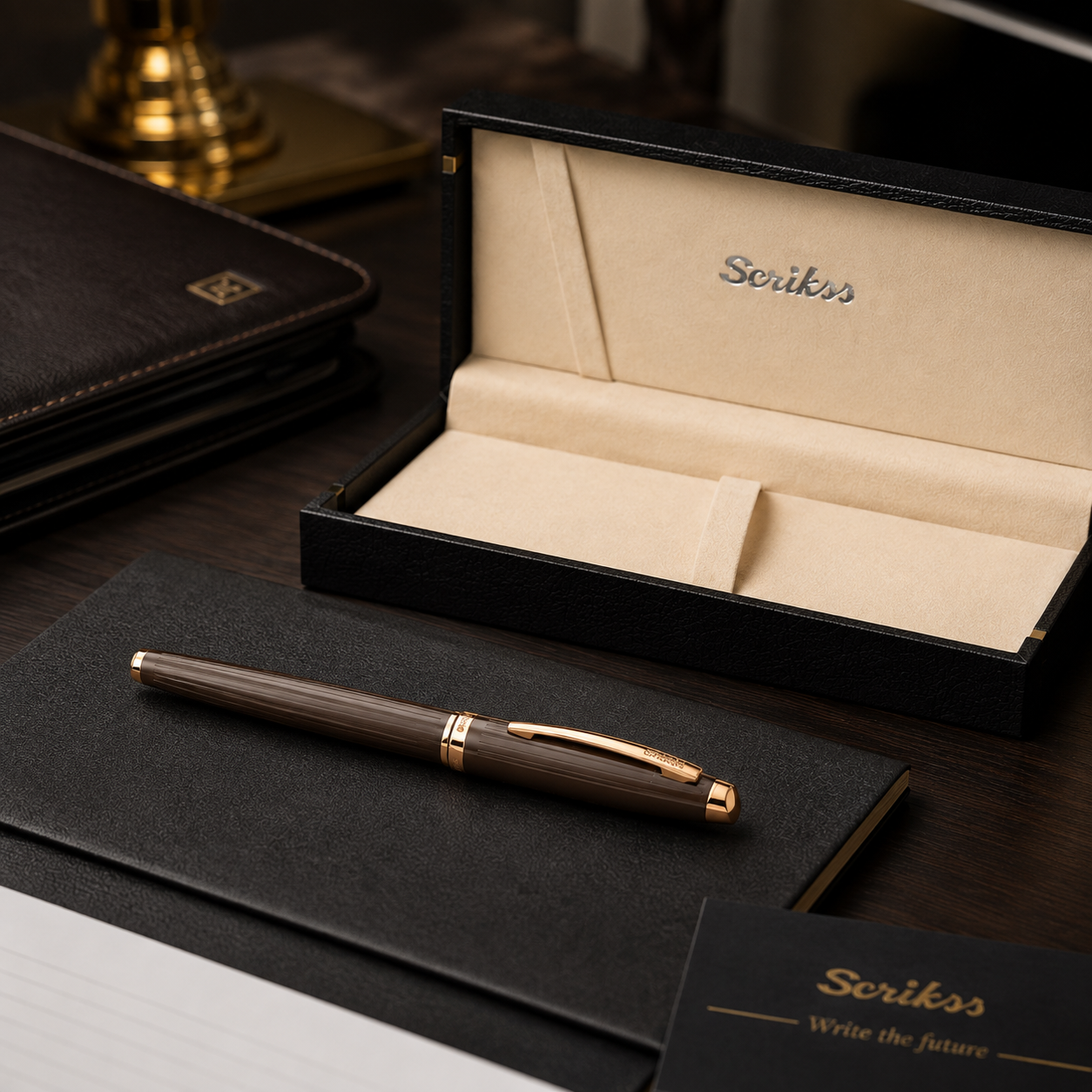 Bolígrafo Scrikss Oskar 39 Café Dorado con Estuche
