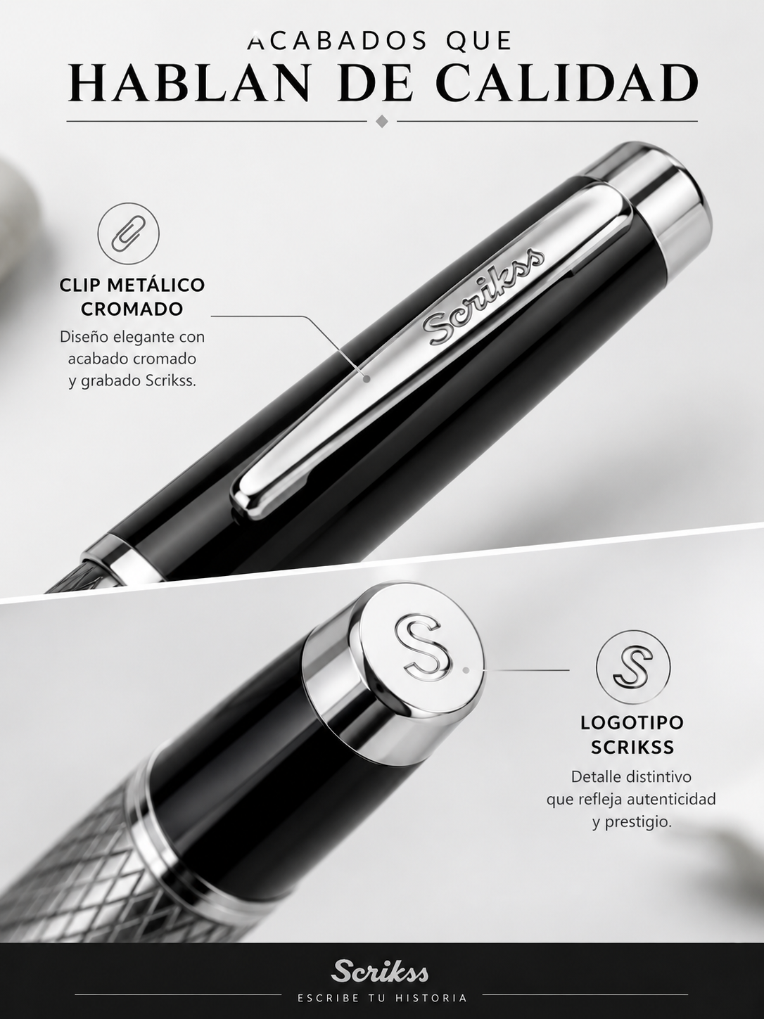 Bolígrafo Scrikss Pera 477 Negro Cromo con Estuche