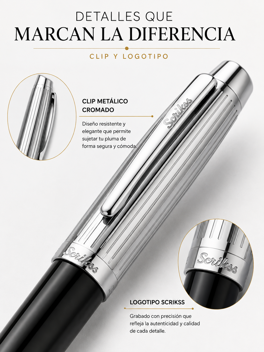 Boligrafo Scrikss Oscar 39 Negro Cromo Metalico Estuche