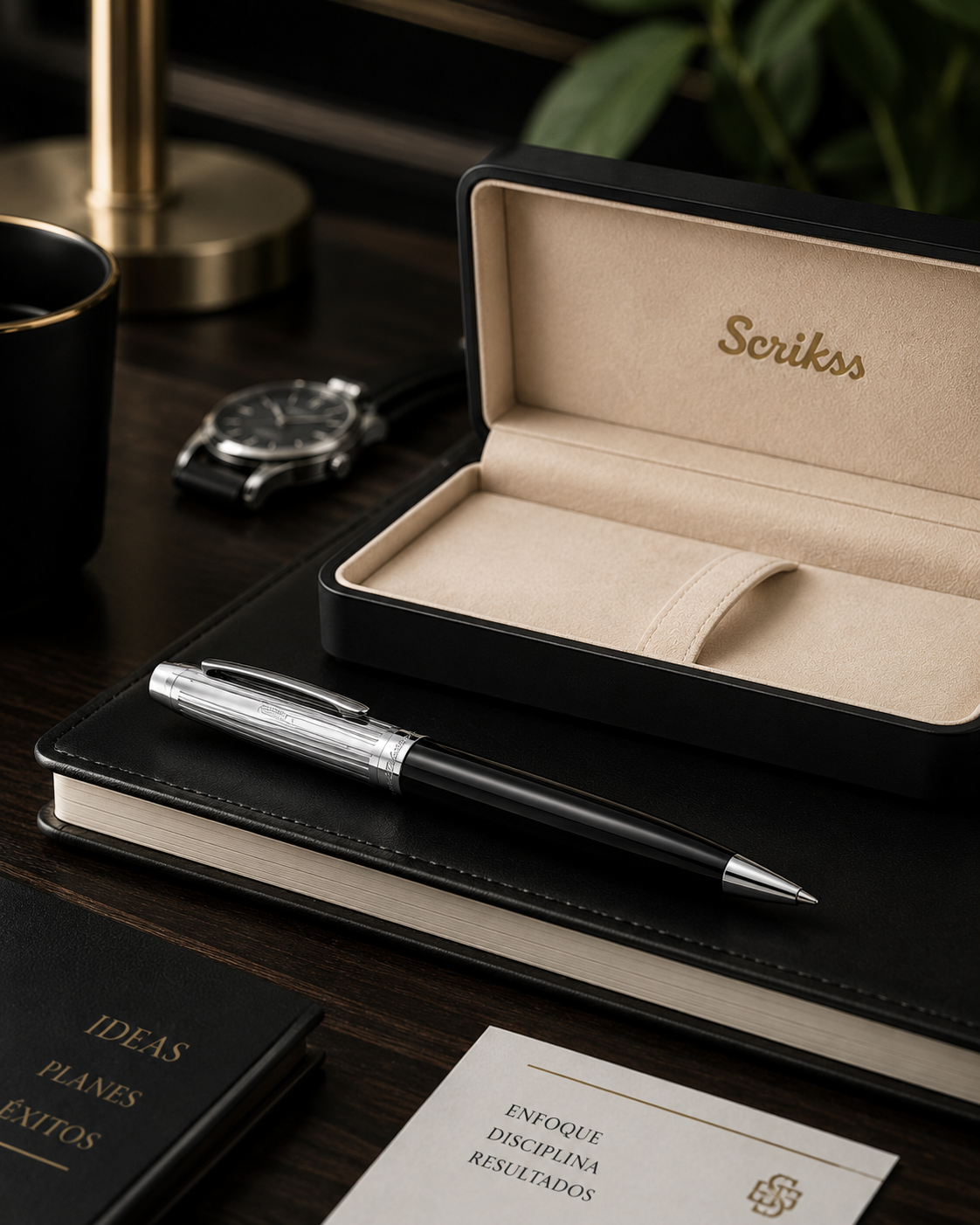 Boligrafo Scrikss Oscar 39 Negro Cromo Metalico Estuche