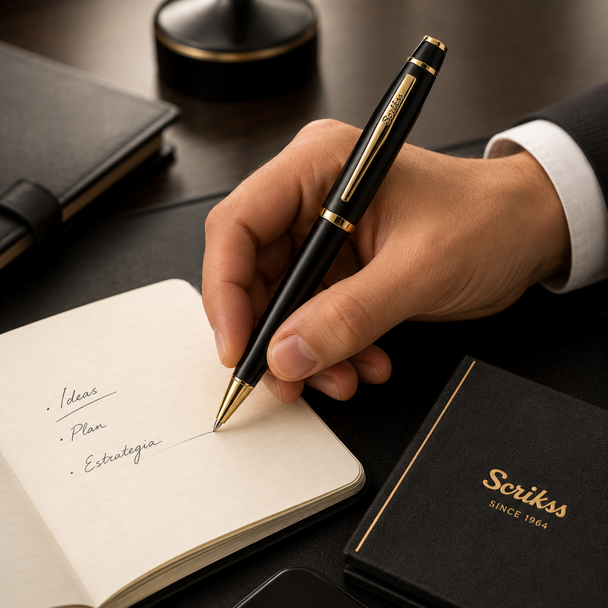 Bolígrafo Scrikss Noble 35 Negro Mate Dorado con Estuche