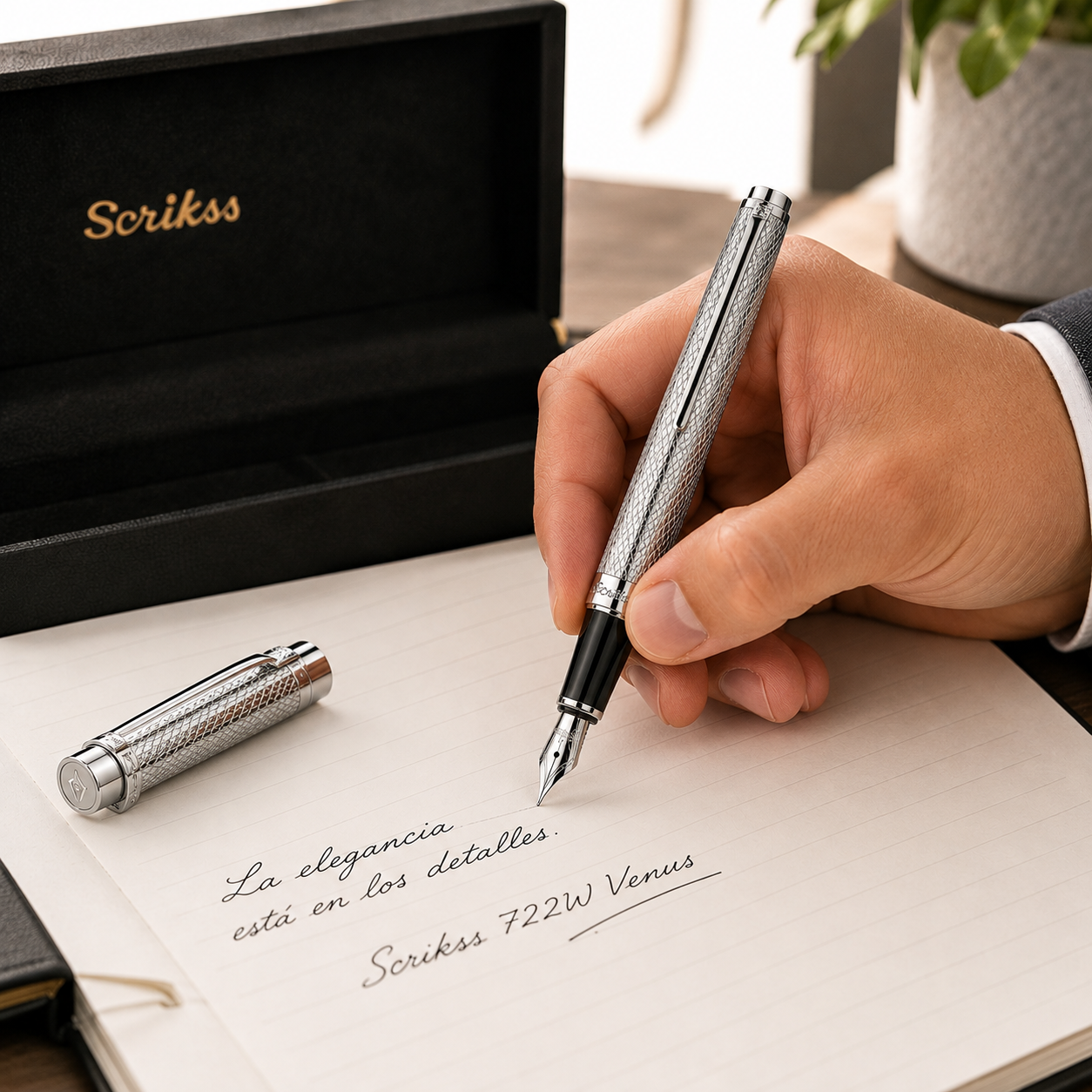 Pluma Fuente Scrikss Venus 722W Cromo con Estuche