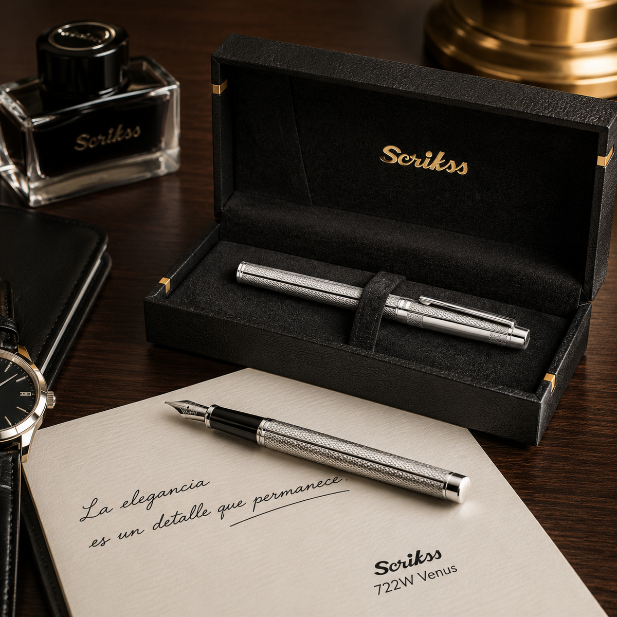 Pluma Fuente Scrikss Venus 722W Cromo con Estuche