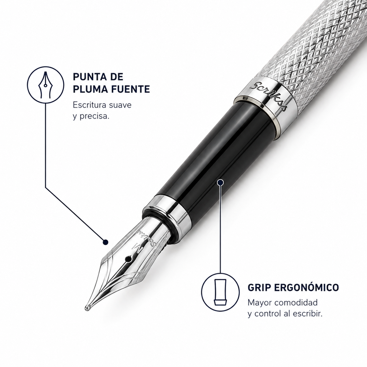 Pluma Fuente Scrikss Venus 722W Cromo con Estuche