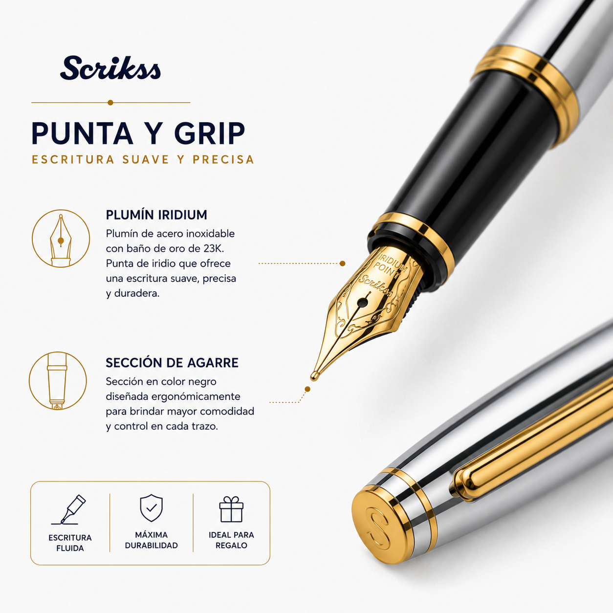 Pluma Fuente Scrikss Noble 35 Cromo Oro