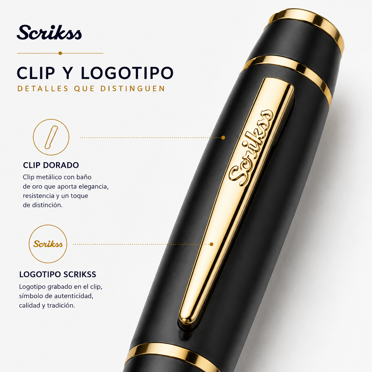 Pluma Fuente Scrikss Noble 35 Negro Mate Dorado con Estuche