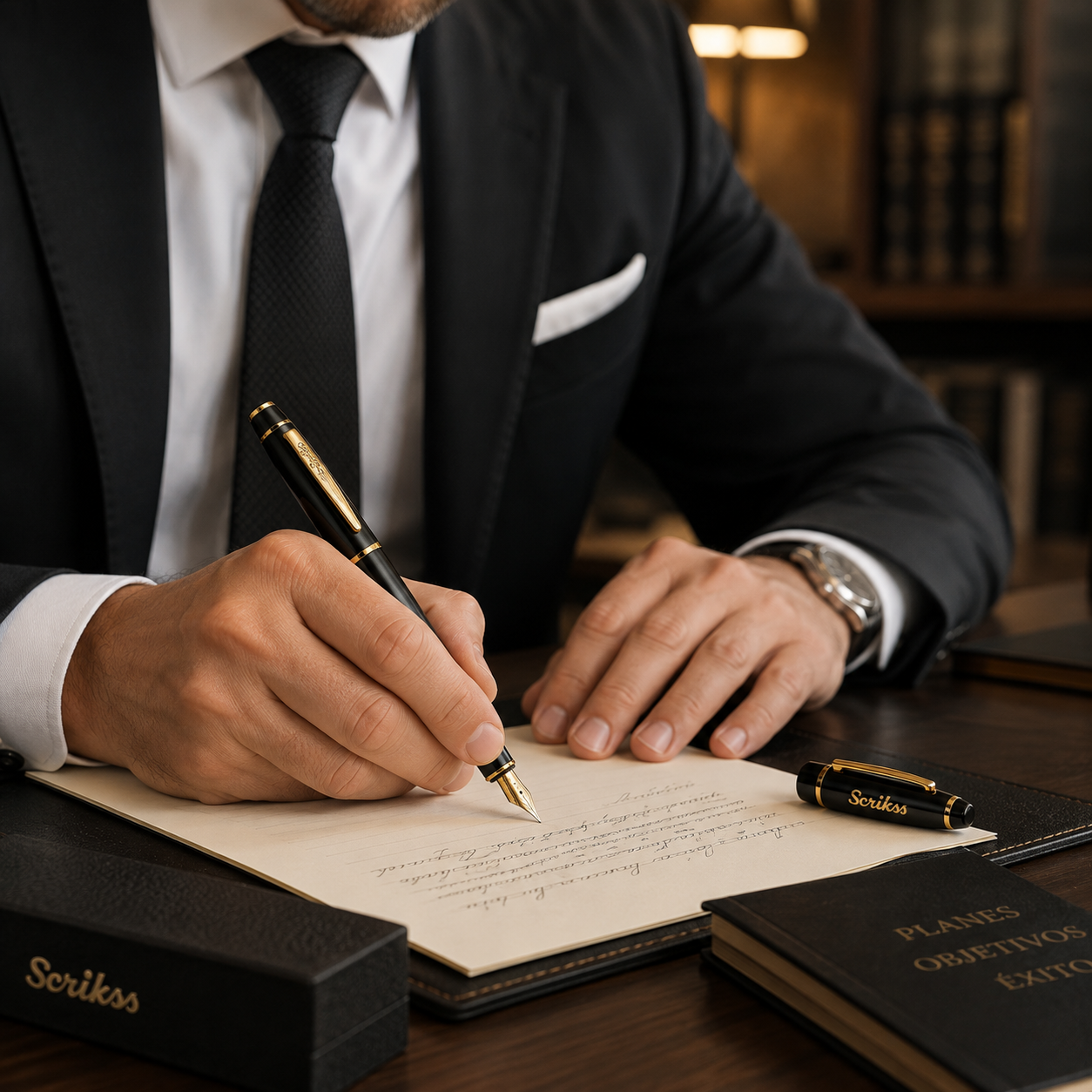Pluma Fuente Scrikss Noble 35 Negro Mate Dorado con Estuche