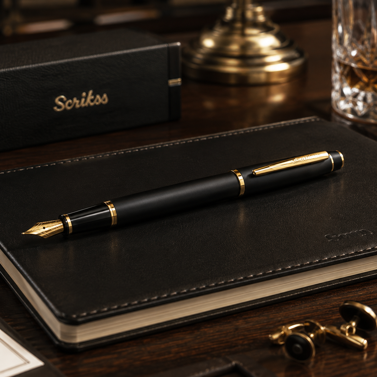 Pluma Fuente Scrikss Noble 35 Negro Mate Dorado con Estuche
