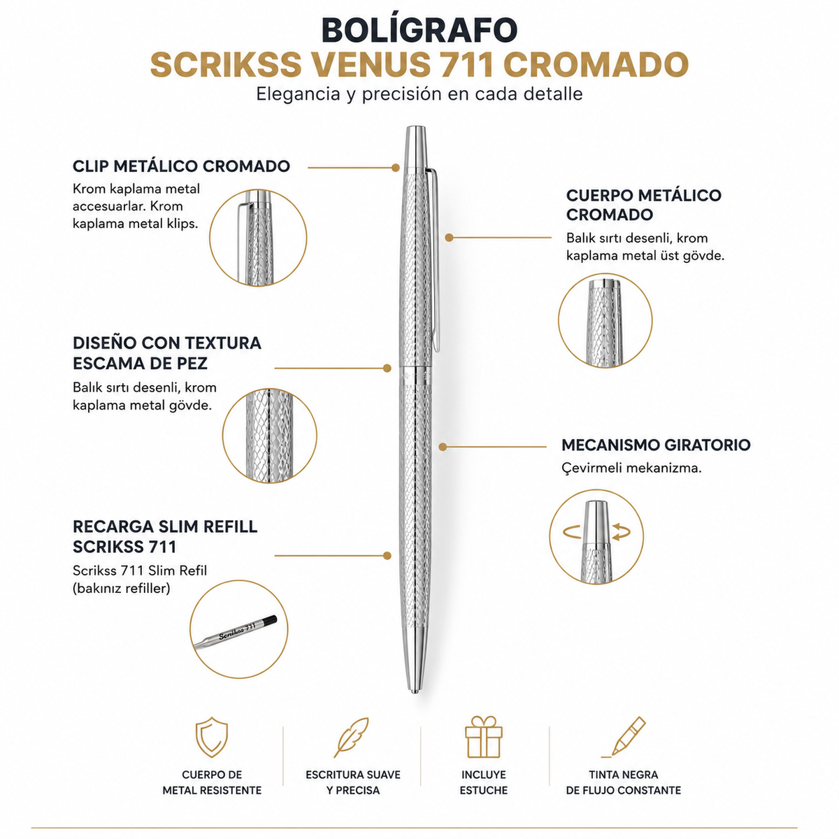 Bolígrafo Scrikss Venus 711 Chrome con Estuche