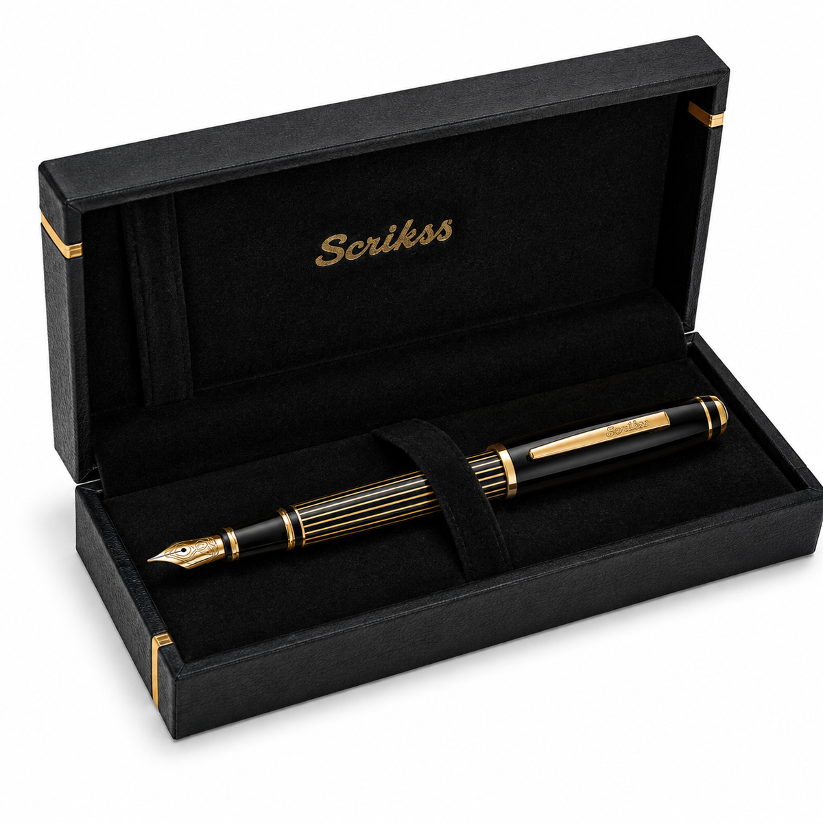 Pluma Fuente Scrikss Noble 35L Negro Oro con Estuche